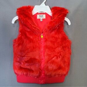 Ruum Girls SzS 7/8 Vibrant Fuchsia Faux Fur Zip-Up Hooded Vest EUC